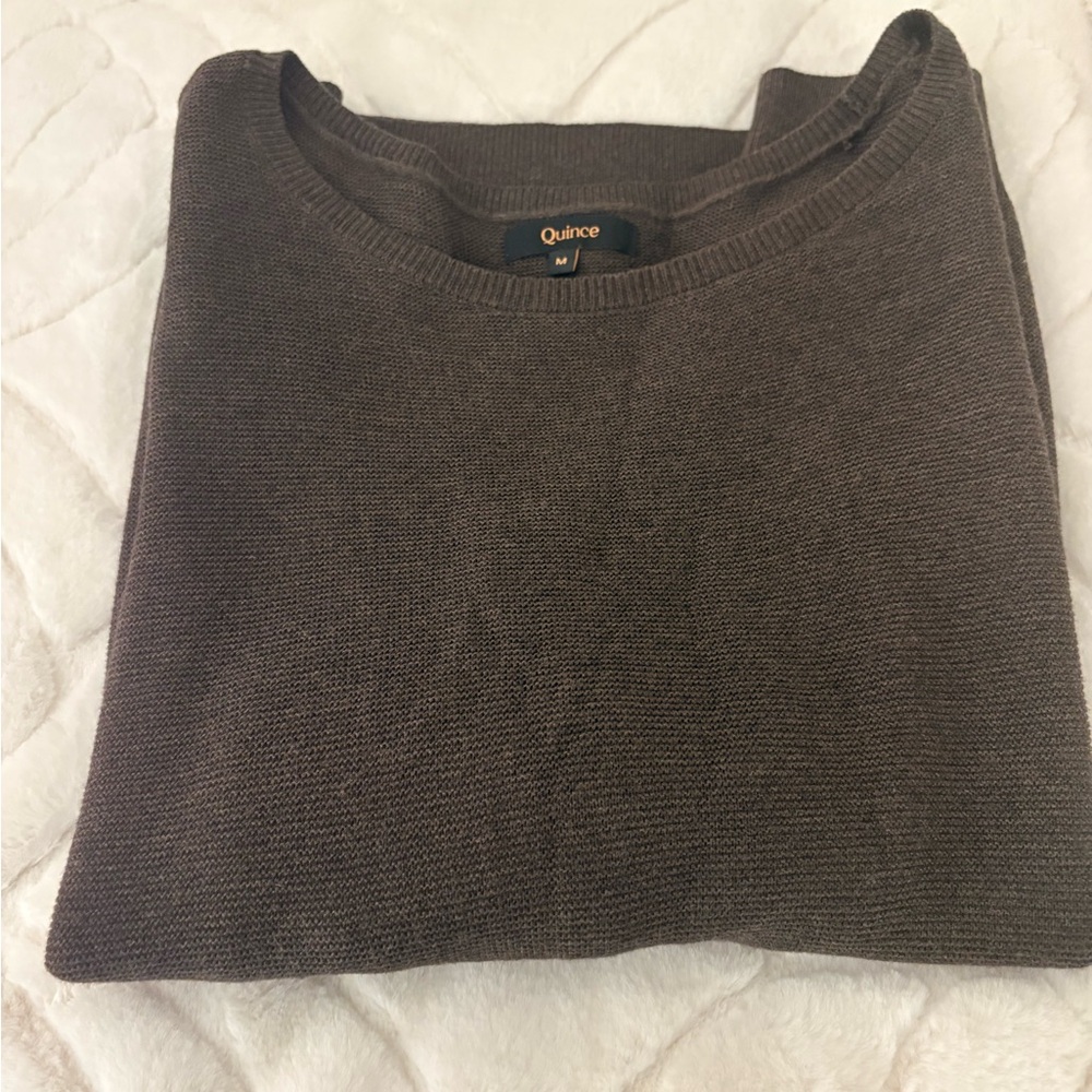 Quince women’s short sleeve Chocolate Brown Boat Neck Cotten Sweater